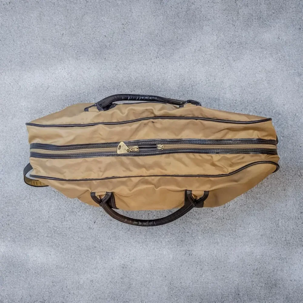 Vintage Y2K Pierre Cardin Nylon Travel Weekender Bag Brown Tan